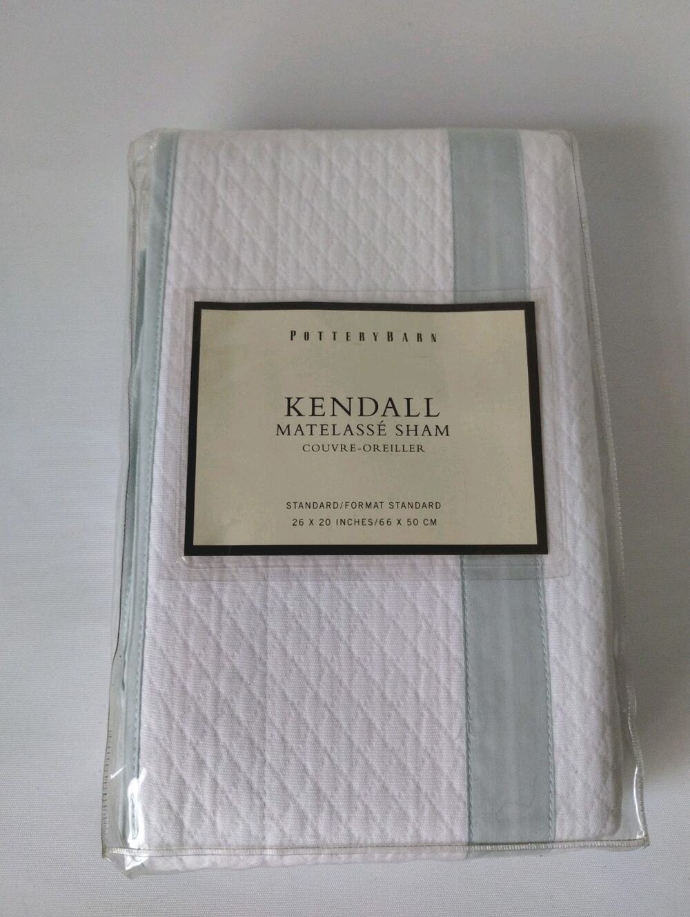 Pottery Barn Kendall Matelasse Standard Sham White Sea Green 26 x 20